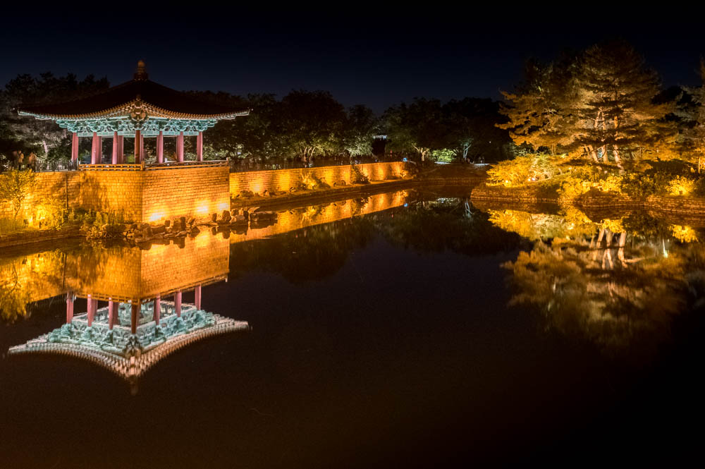 Anapji - Teiche am Rande der ehemaligen Silla-Festung Banwolseong in Gyeongju, Südkorea.