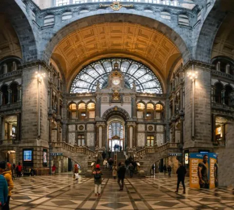 The entrance hall of Antwerp train station