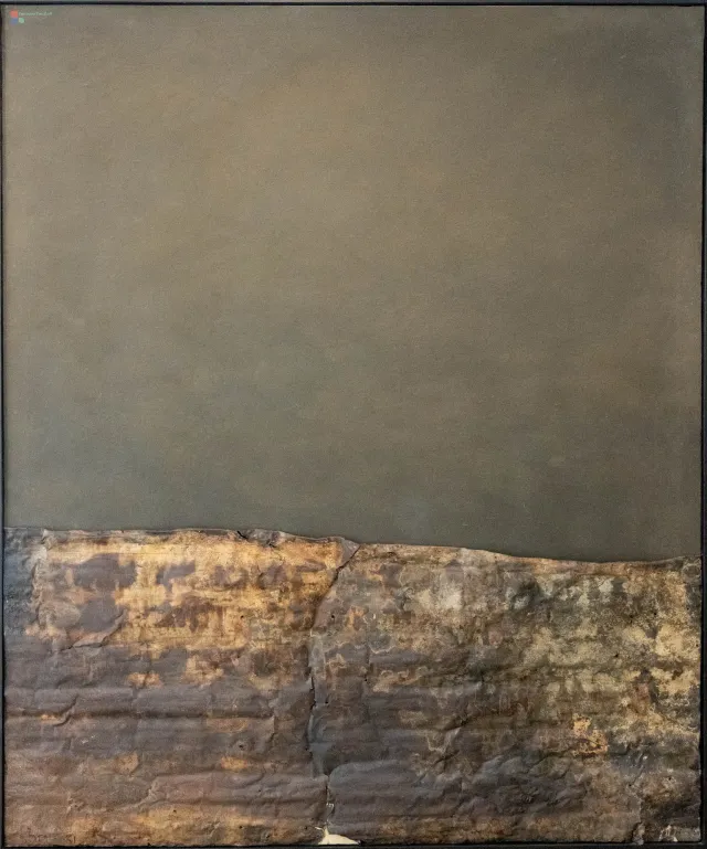 Gustavo Torner (Cuenca, 1925) Marrón grisáceo–chatarra oxidada, 1961–1962 Latex, Feldspat und Schrott auf Leinwand