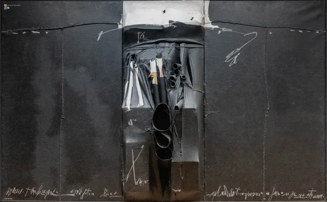 Antonio Saura (Huesca 1930 – Cuenca 1998) De este paraíso II, 1969 Mischtechnik auf Jute (arpillera)