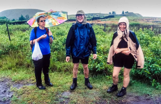 Karin, Jürgen, Renate - soaking wet on Easter Island