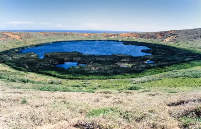 Extinct volcano crater "Rano Raraku" on Easter Island