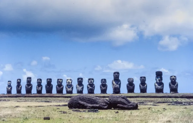 Moai, the colossal stone statues of Easter Island (Rapa Nui).