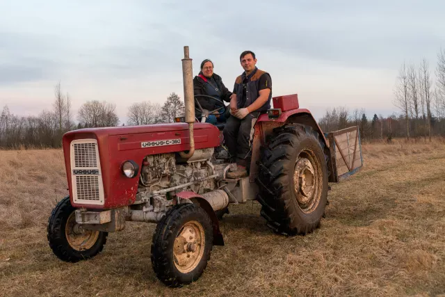 With the tractor in the jungle