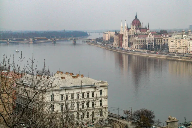 The parliament building of Budapest on the Danube