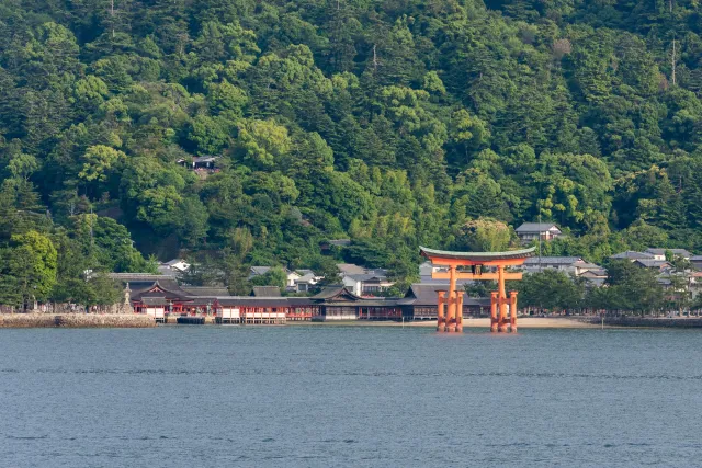 The Itsukushima Shrine on the island of Miyajima in Hiroshima Prefecture in Japan