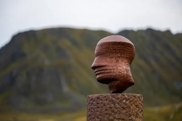 The sculpture "Head" by Markus Raetz in Eggum on the Lofoten