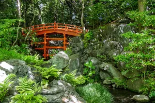 Die rote Brücke im Koishikawa Kōrakuen